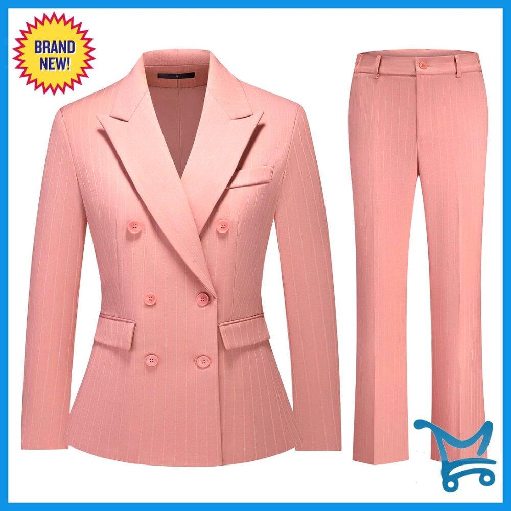 Slim Fit Pinstripe Pantsuit Blazer Office Business Suit Set Women's